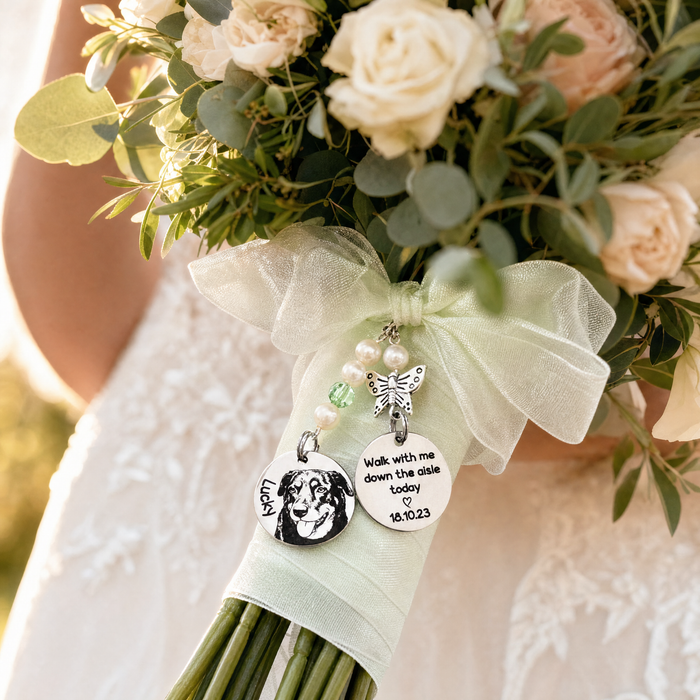 Personalised Photo Bouquet Charm Cat Dog Engraved – Pet Memorial Wedding Bouquet Charm Keepsake Bride Gift - BC17