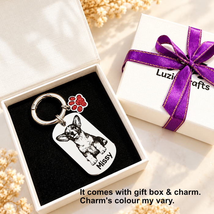 Personalised Pet Photo Keyring Engraved: Stainless Steel Dog Cat Portrait Key Chain Gold Silver, Dog Mum Keychain, Pet Keepsake Gift - KCD020