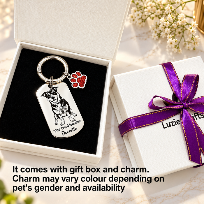 Engraved Real Dog Photo Keychain, Dog Dad Gift, Custom Dog Portrait Key Chain, Dog Mum Keyring, Funny Pet Key ring, Pet Memorial Gift - KCD017