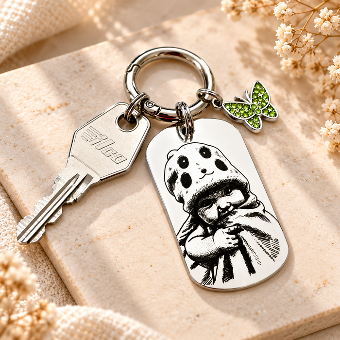 Personalised Photo Keychain Gold Silver – Custom Engraved Picture Keyring Stainless Steel Gift for Aunt or Uncle, Christmas Portrait Keepsake - KCD025