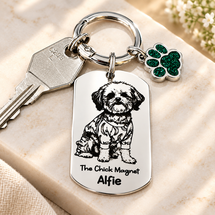 Personalised Dog Photo Keychain Engraved, Gift for Dog Owner, Dear Dad Dog Portrait Key Chain, Dog Mum Keyring, Funny Pet Key ring, Pet Keepsake Gift - KCD018