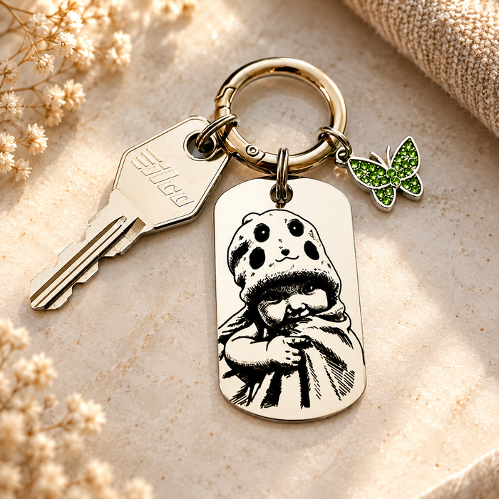 Personalized Drive Safe Dad Photo Keychain – Custom Engraved Gold Keepsake Gift - KCD028