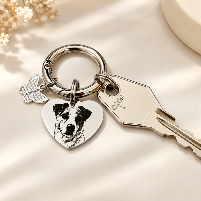 Personalised Pet Photo Keychain Laser Engraved Stainless Steel - Dog Mum and Dad Gift - Cat Remembrance Keyring - KCD012