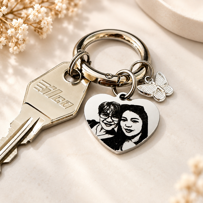 Engraved Real Photo Keychain in Stainless Steel - Mother and Daughter Keyring Personalized - Mum's Gift to Daughter - Mom's Gift - KCD015