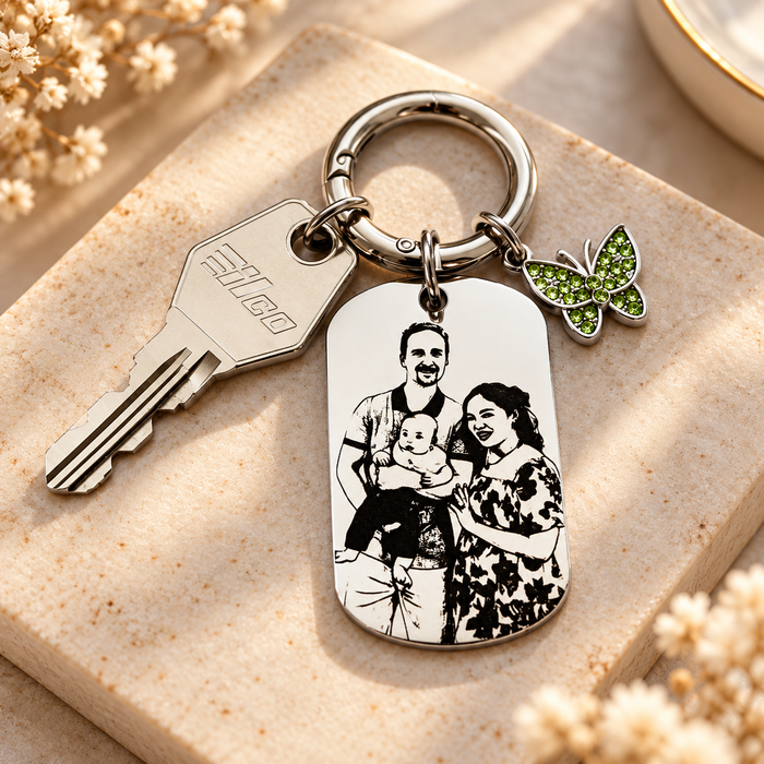 Personalized Portrait Drive Safe Dad Keyring Engraved, Custom Photo Key Chain Gold, Keepsake Keychain, Gift for Dad, Father's Gift - KCD027