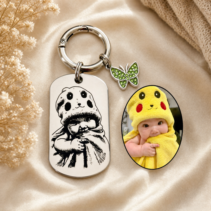 Personalized Drive Safe Dad Photo Keychain – Custom Engraved Gold Keepsake Gift - KCD028