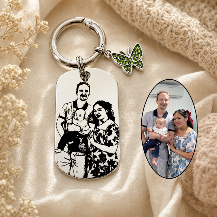 Personalized Portrait Drive Safe Dad Keyring Engraved, Custom Photo Key Chain Gold, Keepsake Keychain, Gift for Dad, Father's Gift - KCD027