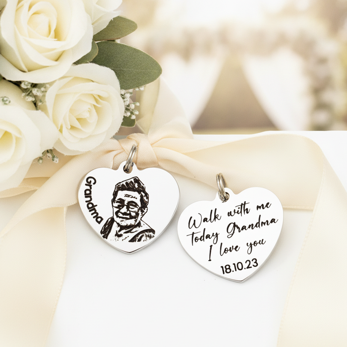 Photo Bouquet Charm, Engraved Picture Bouquet Charm, Bride Wedding Gift, Keepsake Wedding Charm, Personalized Bridal Memorial Charm - BC10