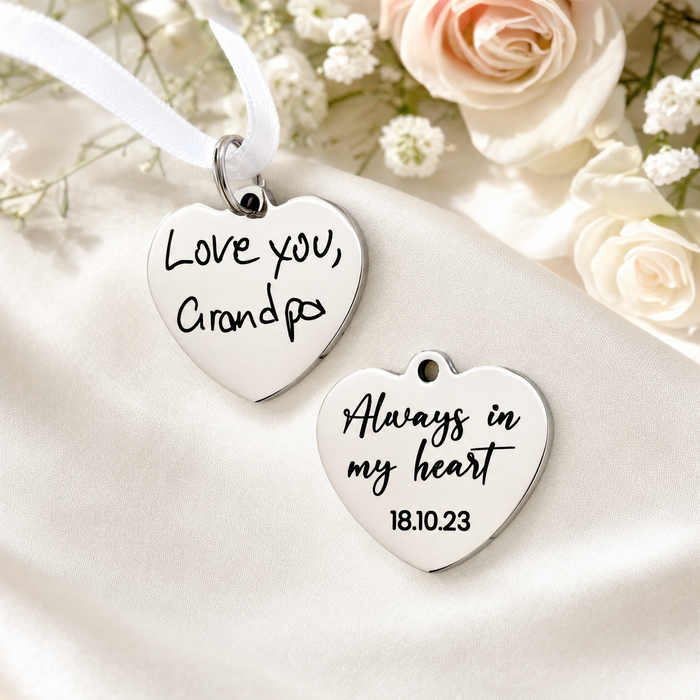 Bridal Bouquet Charm Engraved with Actual Handwriting/Wedding Keepsake Charm/Remembrance Bride Gift/Custom Memorial Bridal Bouquet Charm Gold Silver Rose Gold- BC08