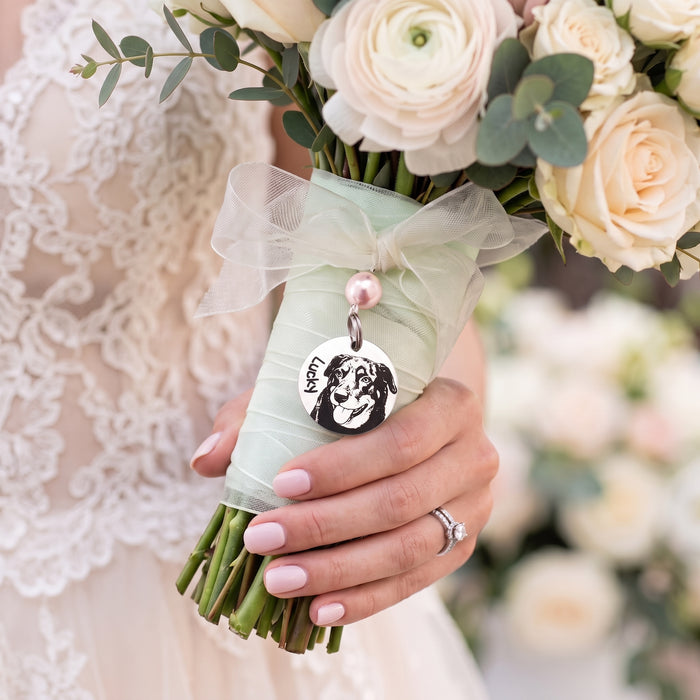Custom Cat Photo Bouquet Charm Engraved – Pet Memorial Wedding Bouquet Charm Keepsake Bride Gift - BC12