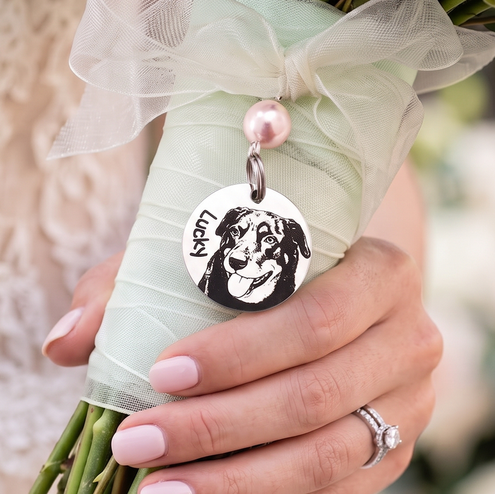 Custom Cat Photo Bouquet Charm Engraved – Pet Memorial Wedding Bouquet Charm Keepsake Bride Gift - BC12