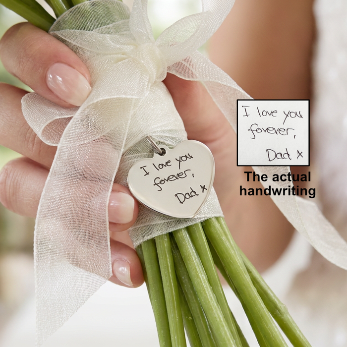Wedding Bouquet Charm with Engraved Actual Handwriting Double Sided/Memory Bridal Bouquet Charm/Heart Shape Bouquet Charm/Bride To Be Gift - BC02