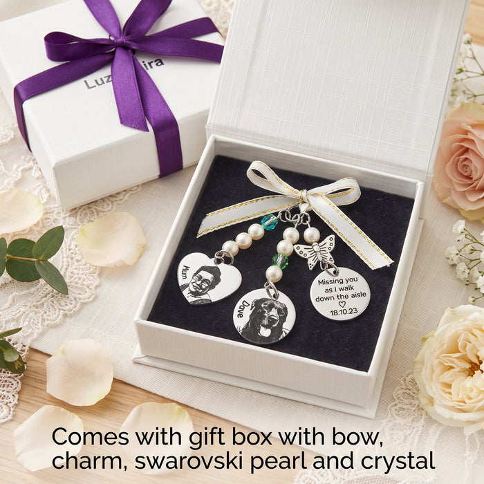 Custom Cat Dog Photo Bouquet Charm Engraved – Pet Memorial Wedding Bouquet Charm Keepsake Bride Gift - BC16