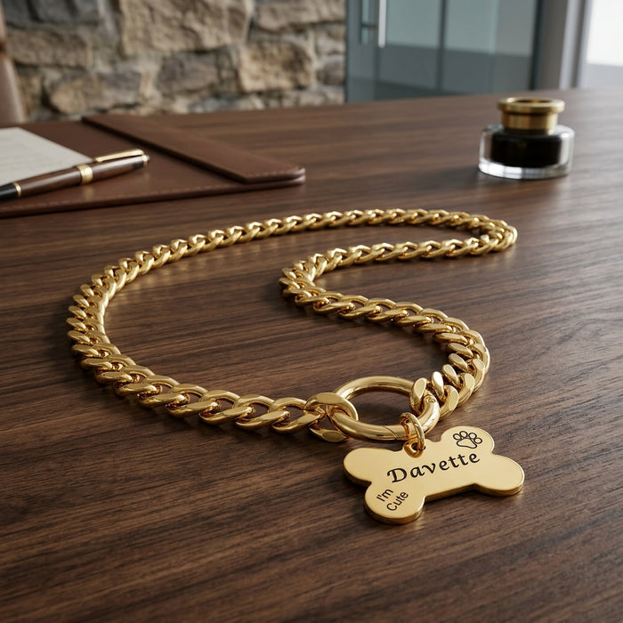 Cuban Link Dog Necklace: Chain Dog Collar Gold Silver Lightweight Optional Engraved ID Pendant - DCN001-4