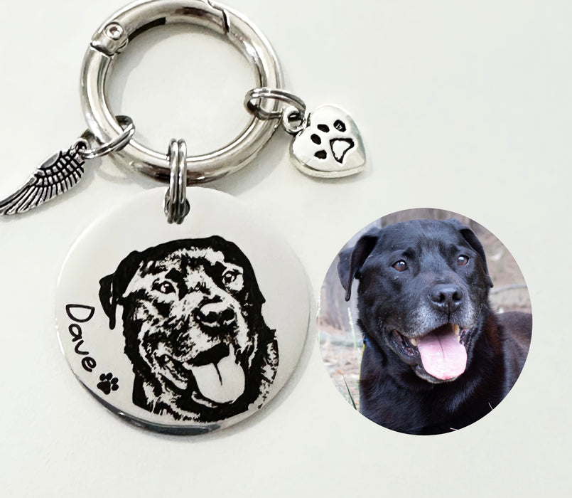 Personalised Engraved Pet Portrait Keychain Stainless Steel - Pet Loss Memorial Gift - KCD001