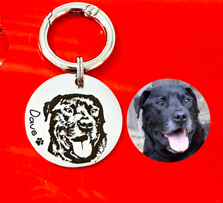 Personalised Engraved Pet Portrait Keychain Stainless Steel - Pet Loss Memorial Gift - KCD001