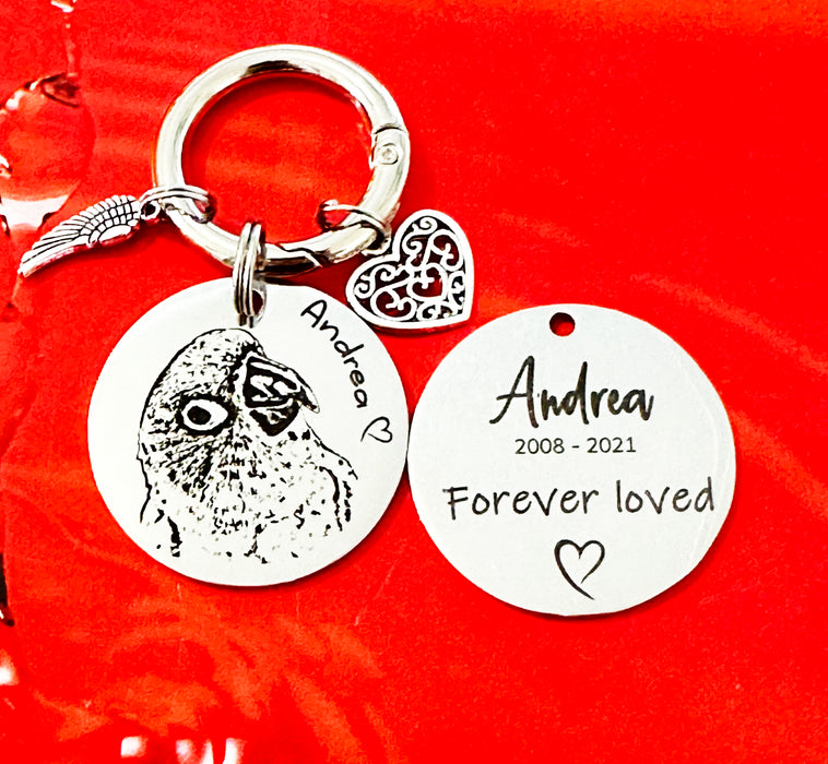 Engraved Actual Pet Photo Memorial Keyring - Dog Remembrance Gift - KCD007