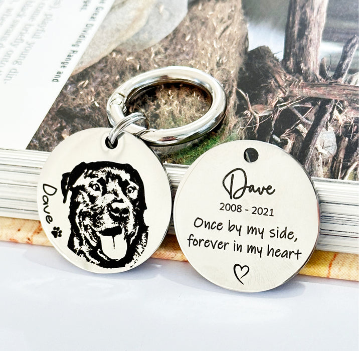 Personalised Engraved Pet Portrait Keychain Stainless Steel - Pet Loss Memorial Gift - KCD001