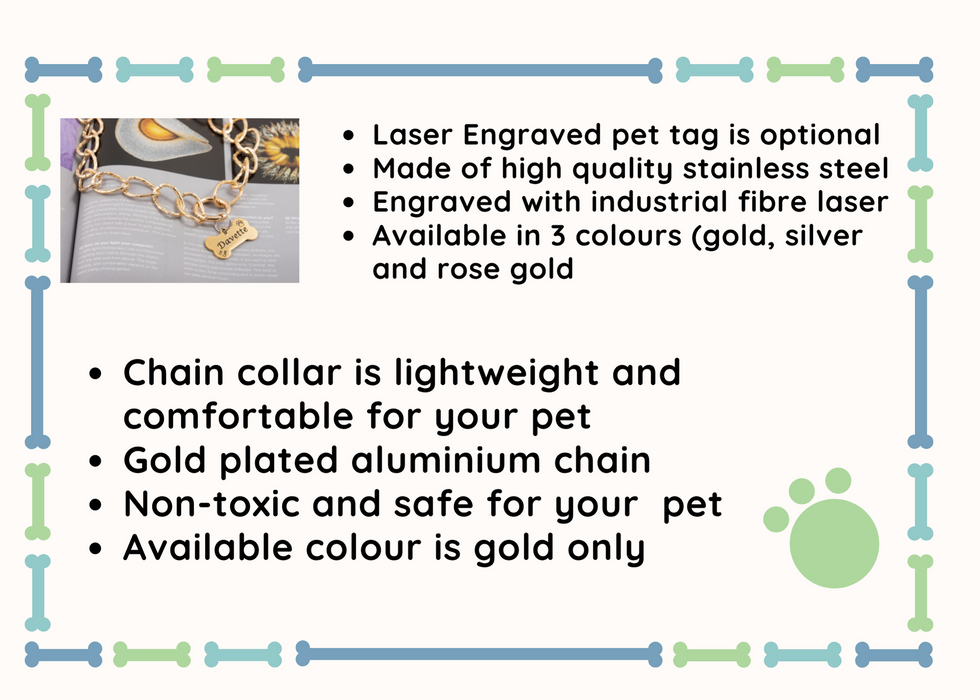 Dog Necklace for Dog, Lightweight Cuban Chain Link Collar for Dog, Personalized Chain Dog Collar Gold & Silver, Small Dog Collar with ID Tag - DCN81