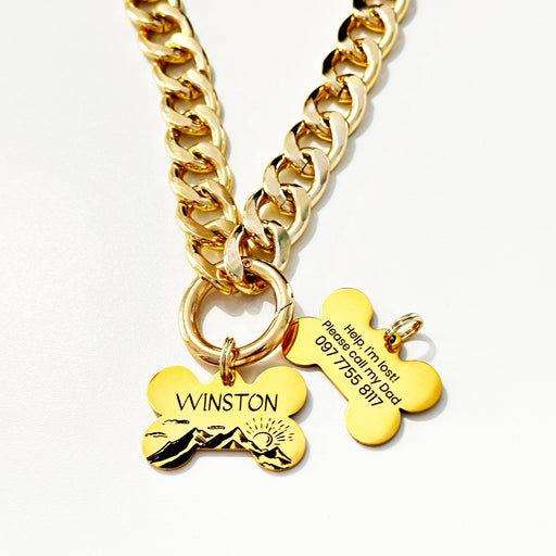 Lightweight Cuban Chain Dog Collar Necklace, Choker-style Dog Collar, Personalized Dog Necklace with Dog Tag, Custom Puppy Chain Collar