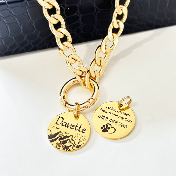Lightweight Custom Dog Chain Collar with Dog Tag, Personalized Dog Necklace for Dog, Cuban Chain Dog Collar, Cute Fashion Necklace for Dog
