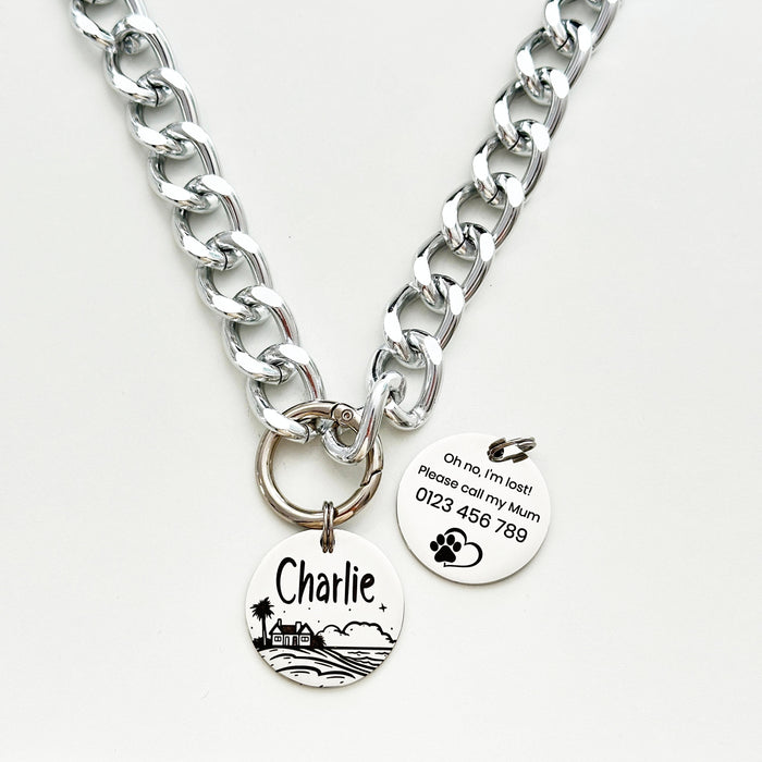 Lightweight Personalized Chain Link Collar for Dog in Silver & Gold, Custom Dog Necklace with Dog Tag, Cute Fashion Dog Necklace, Dog Gift