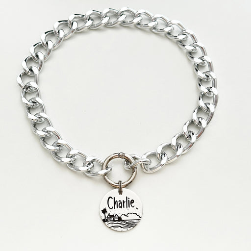 Lightweight Personalized Chain Link Collar for Dog in Silver & Gold, Custom Dog Necklace with Dog Tag, Cute Fashion Dog Necklace, Dog Gift