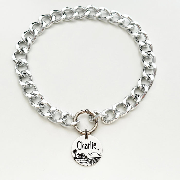 Lightweight Personalized Chain Link Collar for Dog in Silver & Gold, Custom Dog Necklace with Dog Tag, Cute Fashion Dog Necklace, Dog Gift