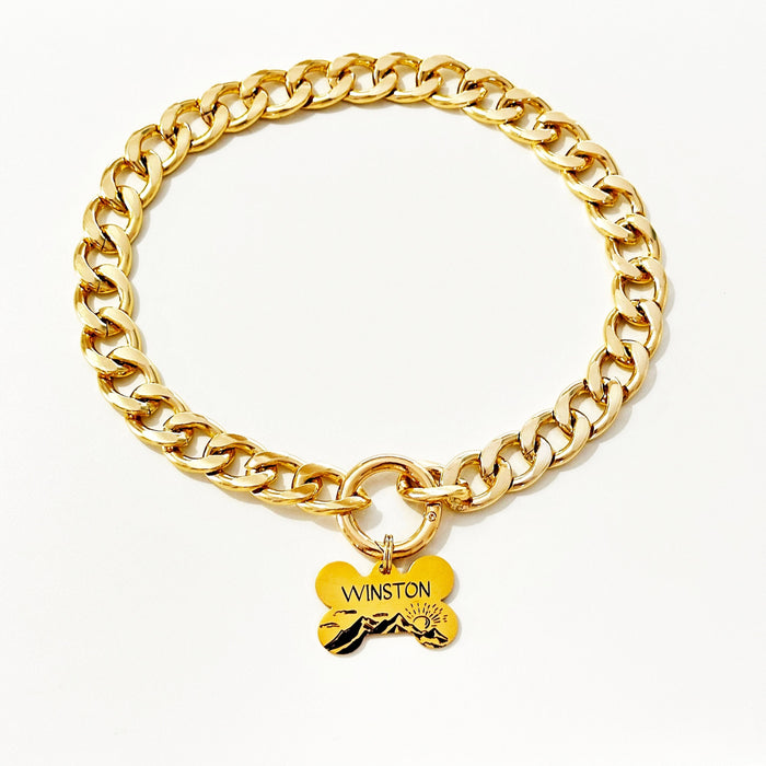 Lightweight Cuban Chain Dog Collar Necklace, Choker-style Dog Collar, Personalized Dog Necklace with Dog Tag, Custom Puppy Chain Collar