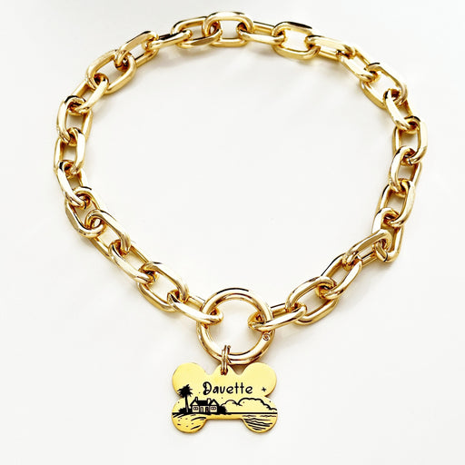 Cute Fashion Dog Necklace for Dog in Silver & Gold, Lightweight Personalzied Chain Dog Collar, Non-Tarnish Chain Link Pet Collar, Dog Gift