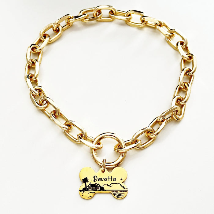 Cute Fashion Dog Necklace for Dog in Silver & Gold, Lightweight Personalzied Chain Dog Collar, Non-Tarnish Chain Link Pet Collar, Dog Gift