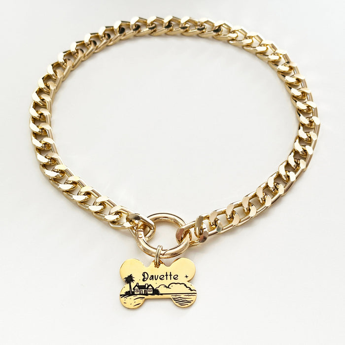 Cuban Chain Dog Necklace for Dog Lightweight, Personalized Dog Chain Collar with Dog Tag, Fashion Necklace for Small to Large Dog, Dog Gift