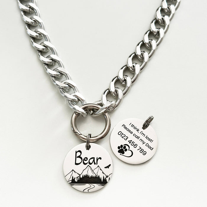 Cute Dog Necklace for Dog, Lightweight Personalised Dog Chain Collar with Dog Tag, Custom Chain Link Dog Collar in Gold and Silver, Dog Gift