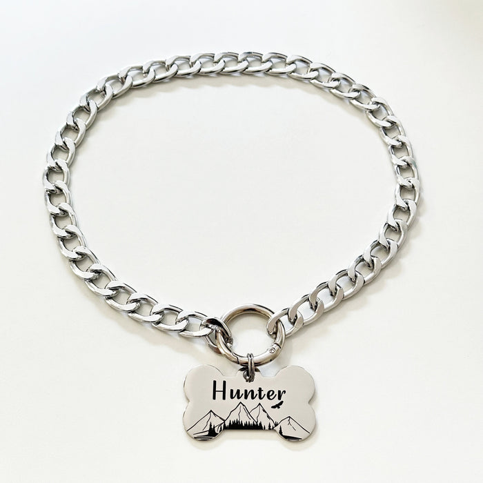 Fashion Dog Chain Collar Necklace Lightweight, Personalized Cuban Chain Dog Necklace Silver or Gold, Dog Necklace for Dogs, Custom Dog Gift