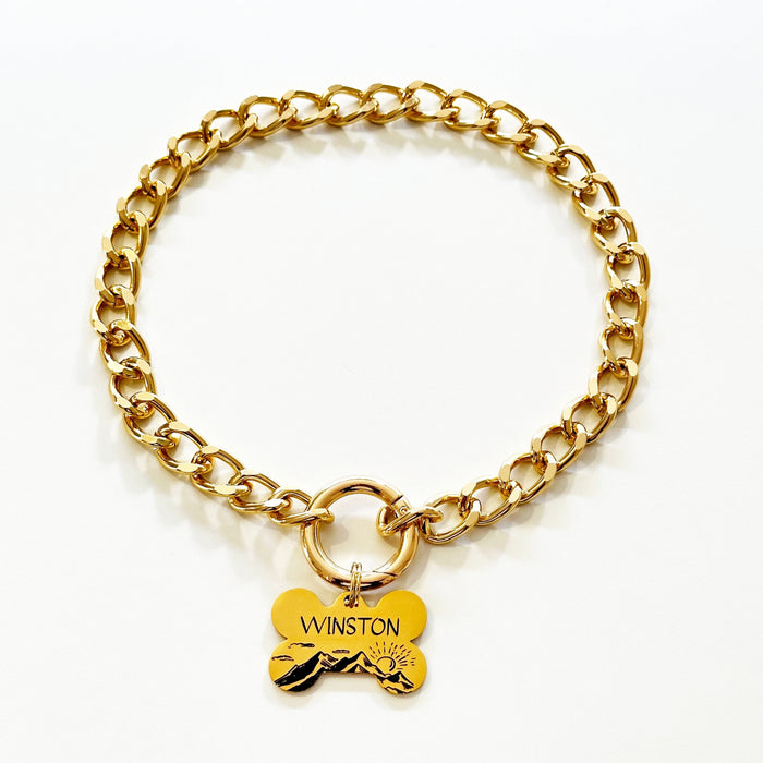 Lightweight Dog Chain Collar Necklace Gold Silver, Personalised Dog Link Chain Necklace, Metal Dog Collar Necklace, Custom Gift for Dog Mum