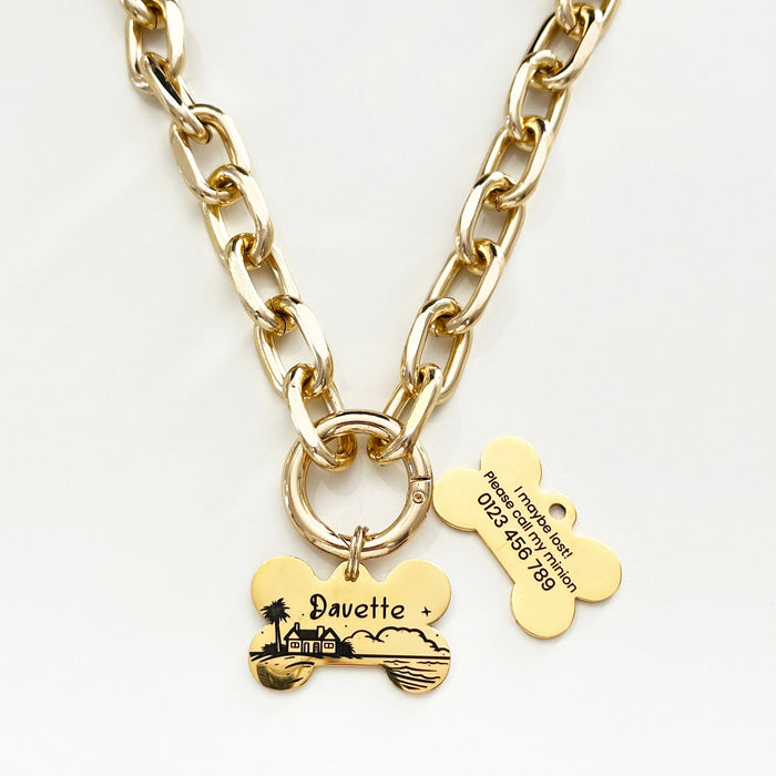 Cute Fashion Dog Necklace for Dog in Silver & Gold, Lightweight Personalzied Chain Dog Collar, Non-Tarnish Chain Link Pet Collar, Dog Gift