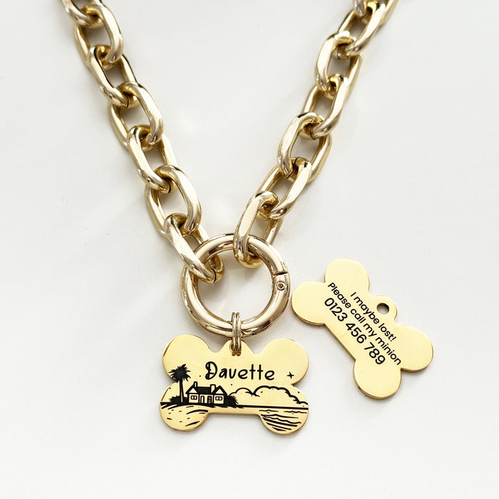 Lightweight Dog Chain Collar Necklace, Personalized Link Chain Dog Collar, Dog Necklace with Dog Tag, Gift for Dog Mum, Fashion Pet Necklace