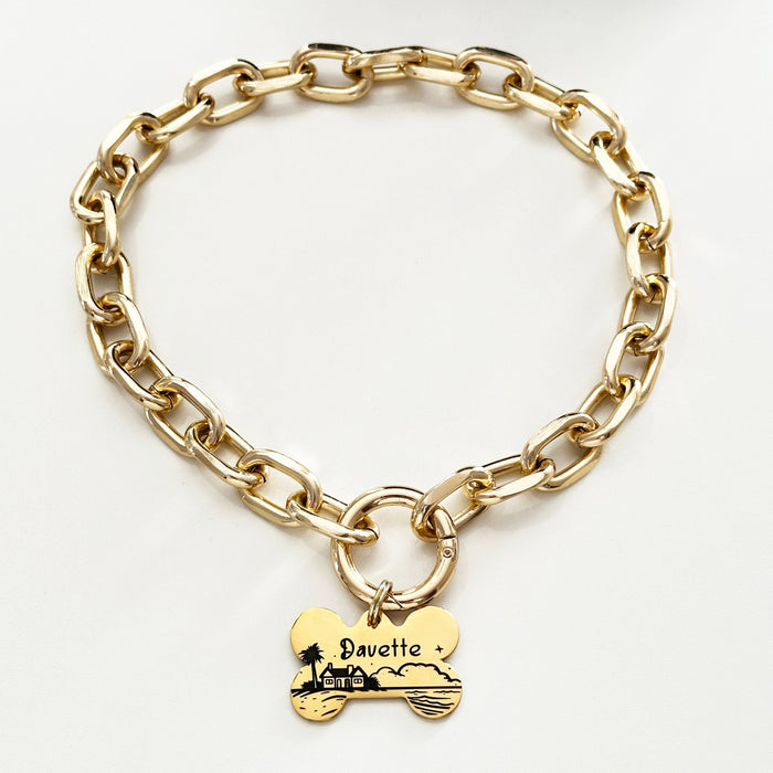 Lightweight Dog Chain Collar Necklace, Personalized Link Chain Dog Collar, Dog Necklace with Dog Tag, Gift for Dog Mum, Fashion Pet Necklace