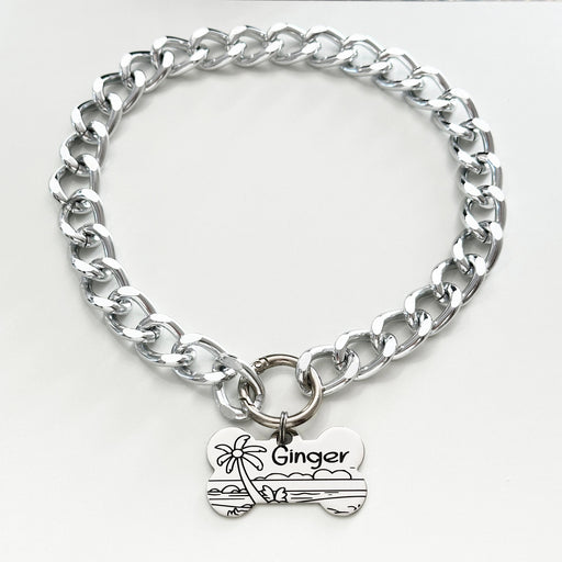 Custom Dog Chain Collar with Dog Tag, Lightweight Chain Link Collar Necklace for Small to Large Dog Silver Gold, Personalised Dog Necklace