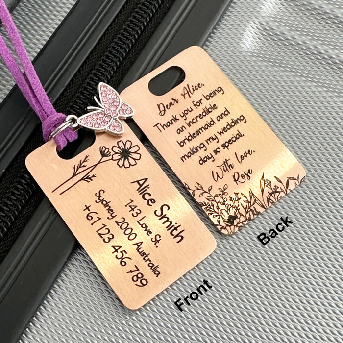 Personalised Thank You Gift for Bridesmaid Maid of Honor, Brides Gift to Bridesmaids, Custom Travel Luggage Tag, Unique Gift for Bridesmaids