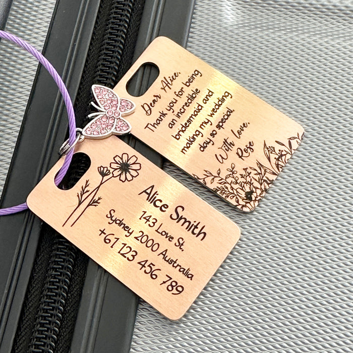 Personalised Thank You Gift for Bridesmaid Maid of Honor, Brides Gift to Bridesmaids, Custom Travel Luggage Tag, Unique Gift for Bridesmaids