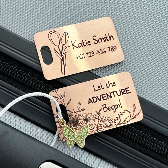 Engraved Luggage Tag Stainless Steel, Personalised Bag Tag, School Bag ID Tag, Bridesmaid Gift, Stylish Luggage Tag, Custom Luggage Name Tag