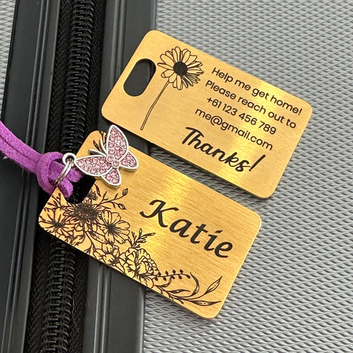Luggage Tag Personalized, Suitcase ID Name Tag Stainless Steel, Personalised Bag Name Tag, Travel Luggage Tag, School Bag ID Tag