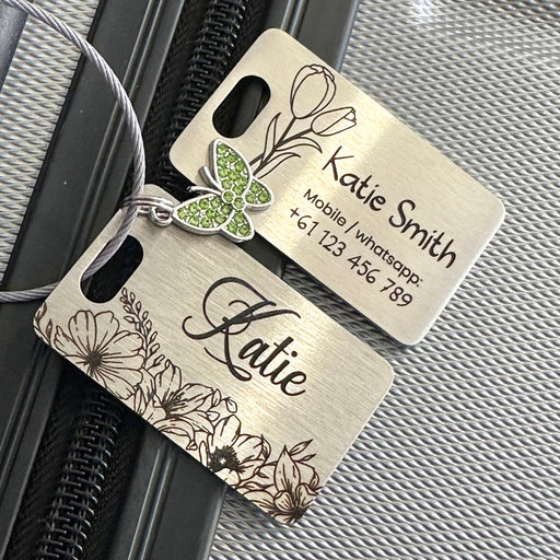 Luggage Tag Personalized, Custom Suitcase Name Tag Stainless Steel, Engraved Luggage Tag, Personalised Travel Luggage Tag, Metal Bag ID Tag