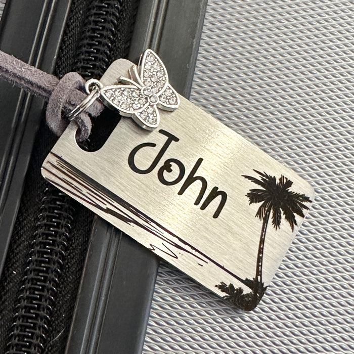 Luggage Tag Stainless Steel Personalised Engraved in Stainless Steel, Custom Travel Gifts, Stylish Name Tag for Suitcase Backpack School Bag