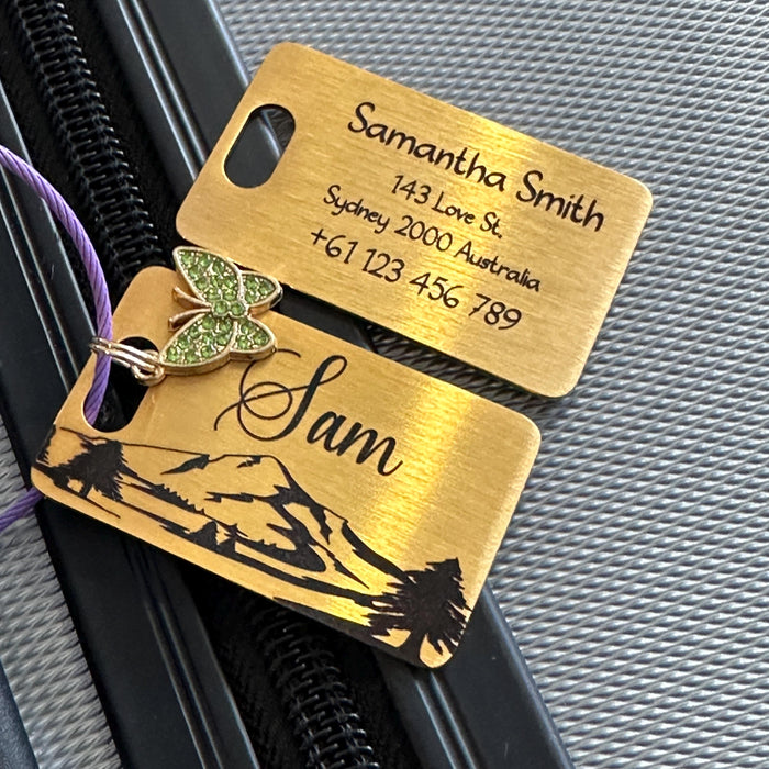 Personalised Luggage Tag, Engraved Luggage Name Tag Stainless Steel, School Bag Name Tag, Durable Luggage Tag, Stylish Metal Suitcase Tag