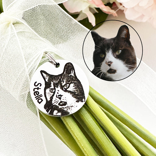Personalized Bouquet Charm Cat Photo, Engraved Pet Bouquet Charm, Bride Wedding Gift, Keepsake Wedding Charm, Cat Memorial Bouquet Charm
