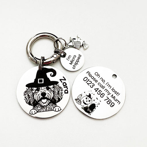 Choose Your Dog's Breed Halloween Pet Tag Engraved, Personalized Witch Dog Tag, Custom Spooky Dog Tag Stainless Steel, Gift for Dog Mum