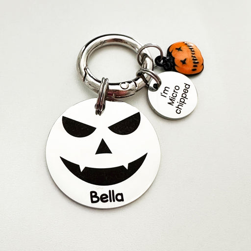 Personalized Halloween Dog Collar Tag Engraved, Custom Spooky Face Dog Tag, Halloween Puppy Pet Tag Stainless Steel, Halloween Gift