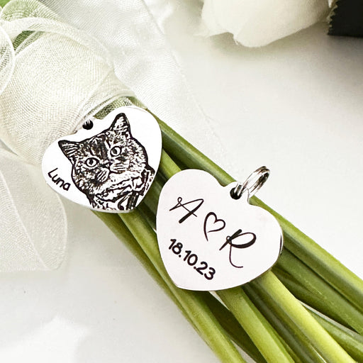 Personalised Cat Photo Bouquet Charm, Engraved Pet Bouquet Charm, Bride Wedding Gift, Keepsake Wedding Charm, Cat Memorial Bouquet Charm